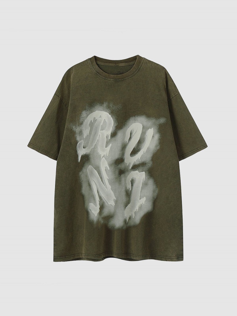 Noir  T Shirts Aelfric Eden Graffiti Oil Painting Letter Print Tee - MYY-6904578